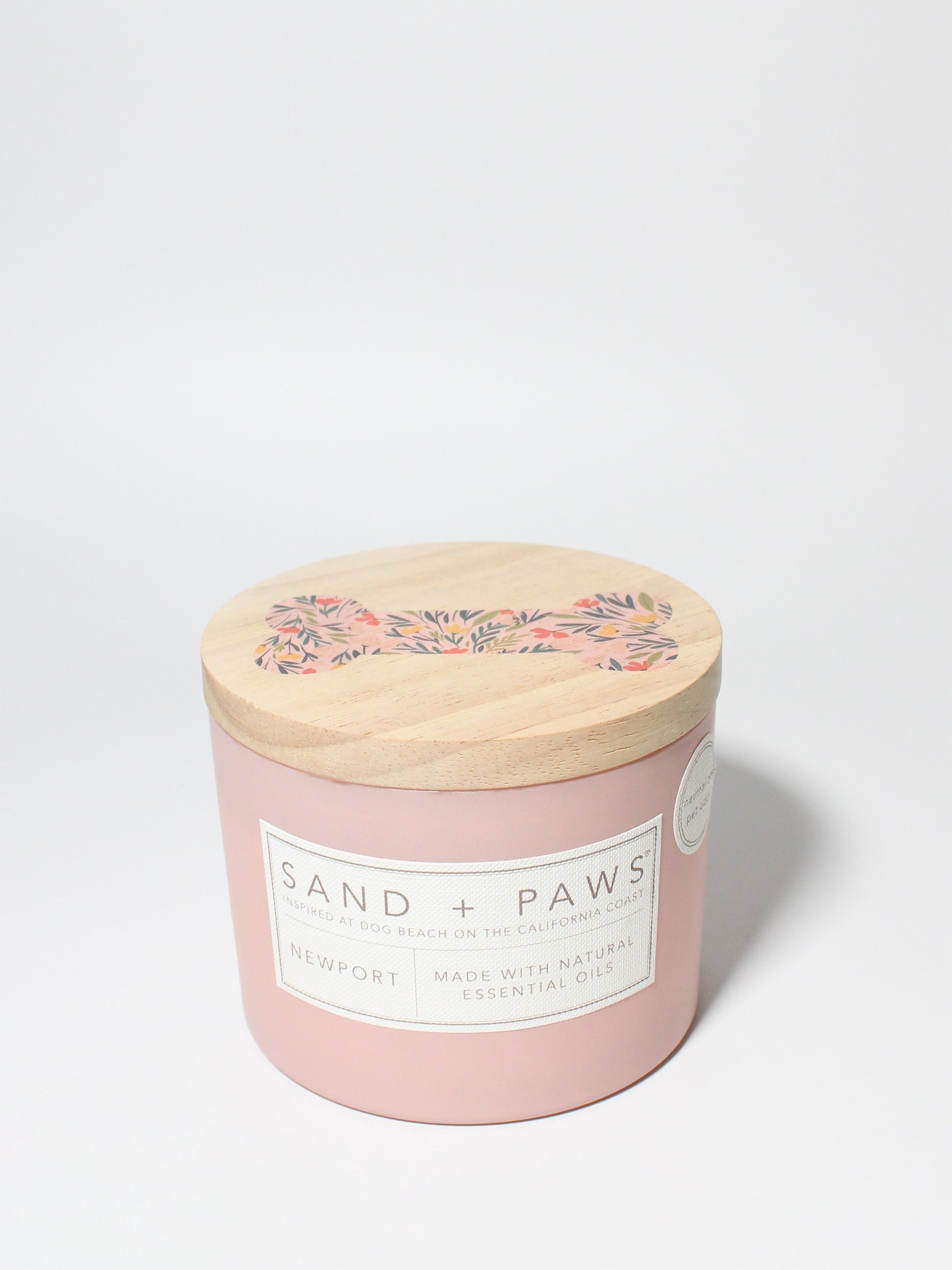 Sand + Paws Newport 12 oz scented candle Peony vessel with Painted Dog Bone lid