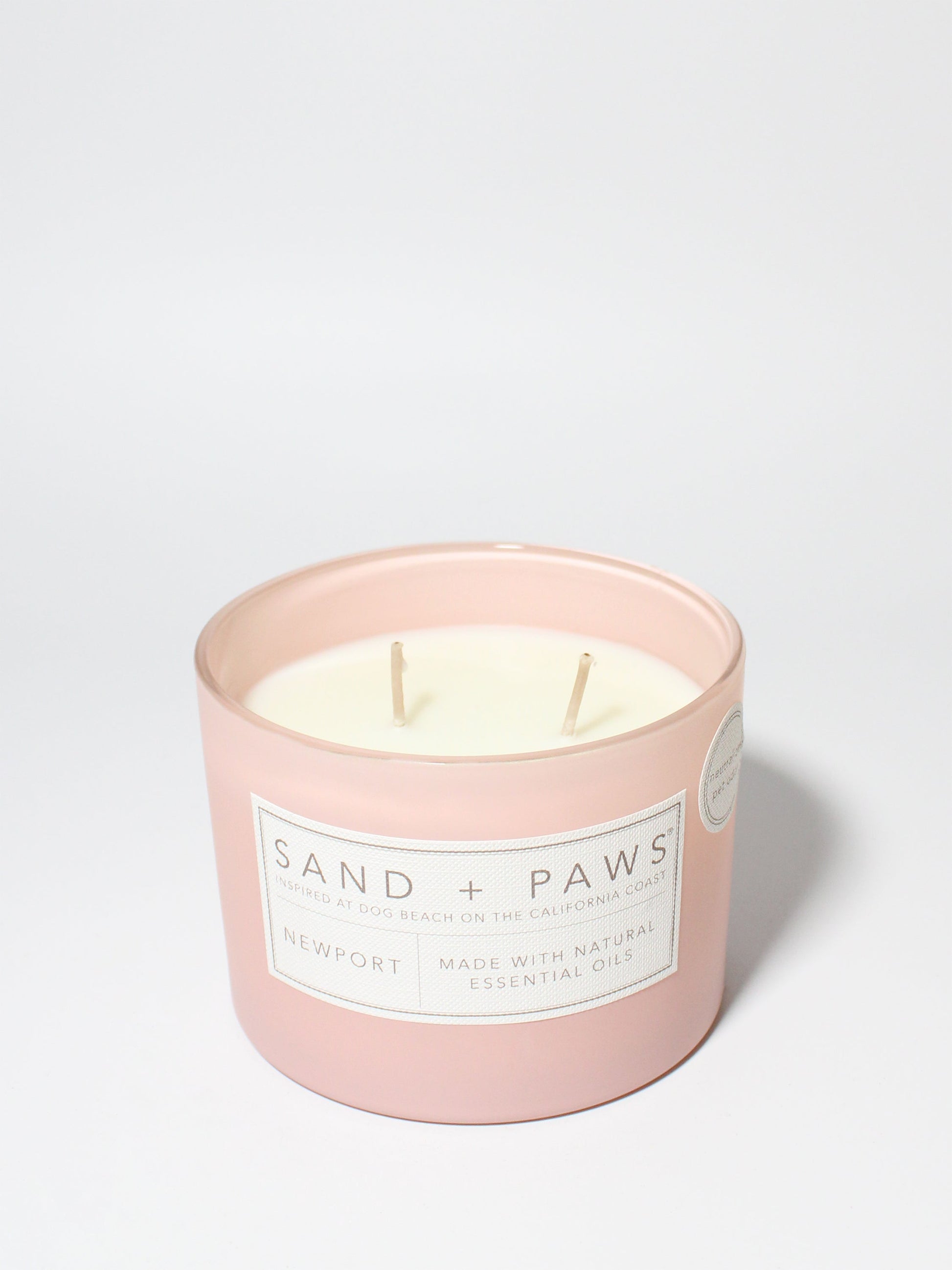 Sand + Paws Newport 12 oz scented candle Peony vessel with Painted Dog Bone lid
