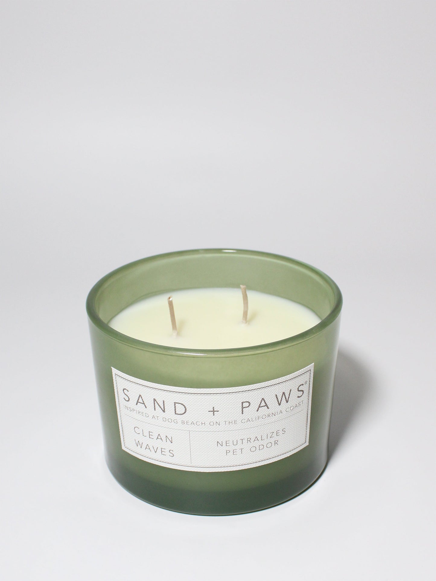 Sand + Paws Clean Waves 12 oz scented candle Kale vessel with Golden Doodle painted lid