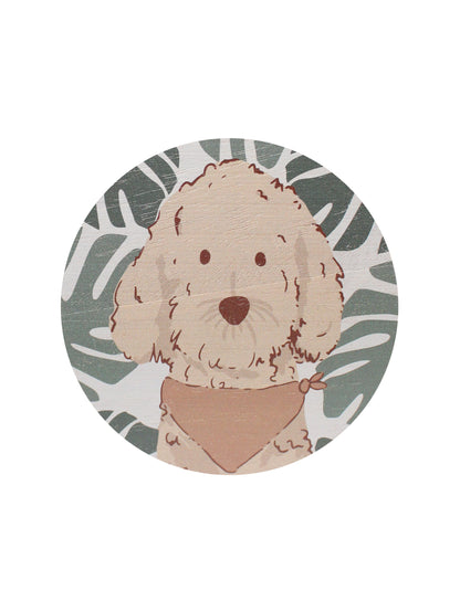 Sand + Paws Clean Waves 12 oz scented candle Kale vessel with Golden Doodle painted lid