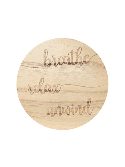 Eucalyptus 12 oz scented candle Sea Foam vessel with breathe relax unwind lid