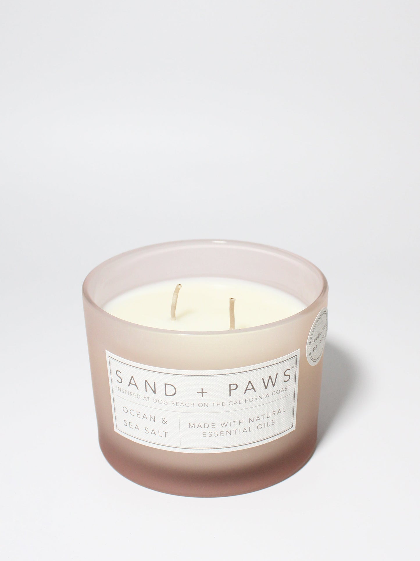 Sand + Paws Ocean & Sea Salt 12 oz scented candle White Vessel with Carved LOVE Lid
