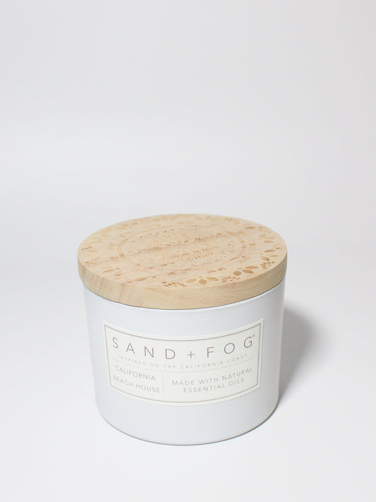 California Beach House 12 oz scented candle White vessel with Carved Mandala lid