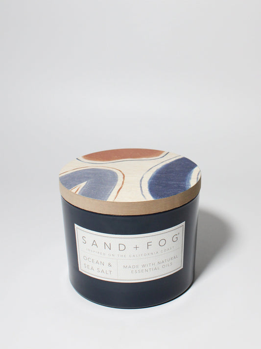 Ocean & Sea Salt 12 oz scented candle Ink vessel with Painted Abstract lid