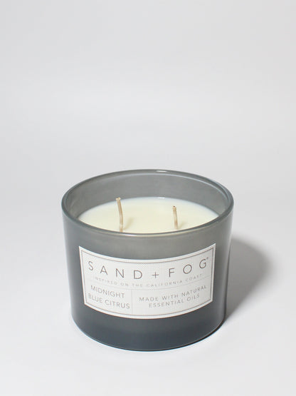 Midnight Blue Citrus 12 oz scented candle Blueish Gray vessel with Painted Dot lid