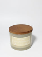 Vanilla Sandalwood 12 oz scented candle Flax vessel with wood lid