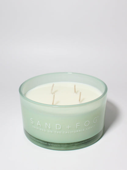 Eucalyptus Spa 23 oz scented candle Seafoam vessel with Sand+Fog wood lid
