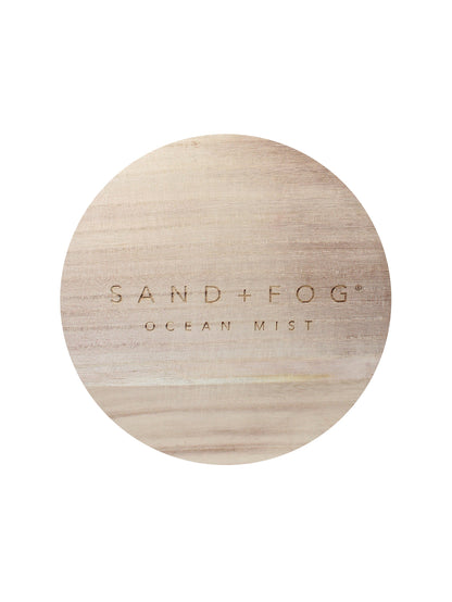 Ocean Mist 34 oz scented candle White vessel with Sand+Fog wood lid