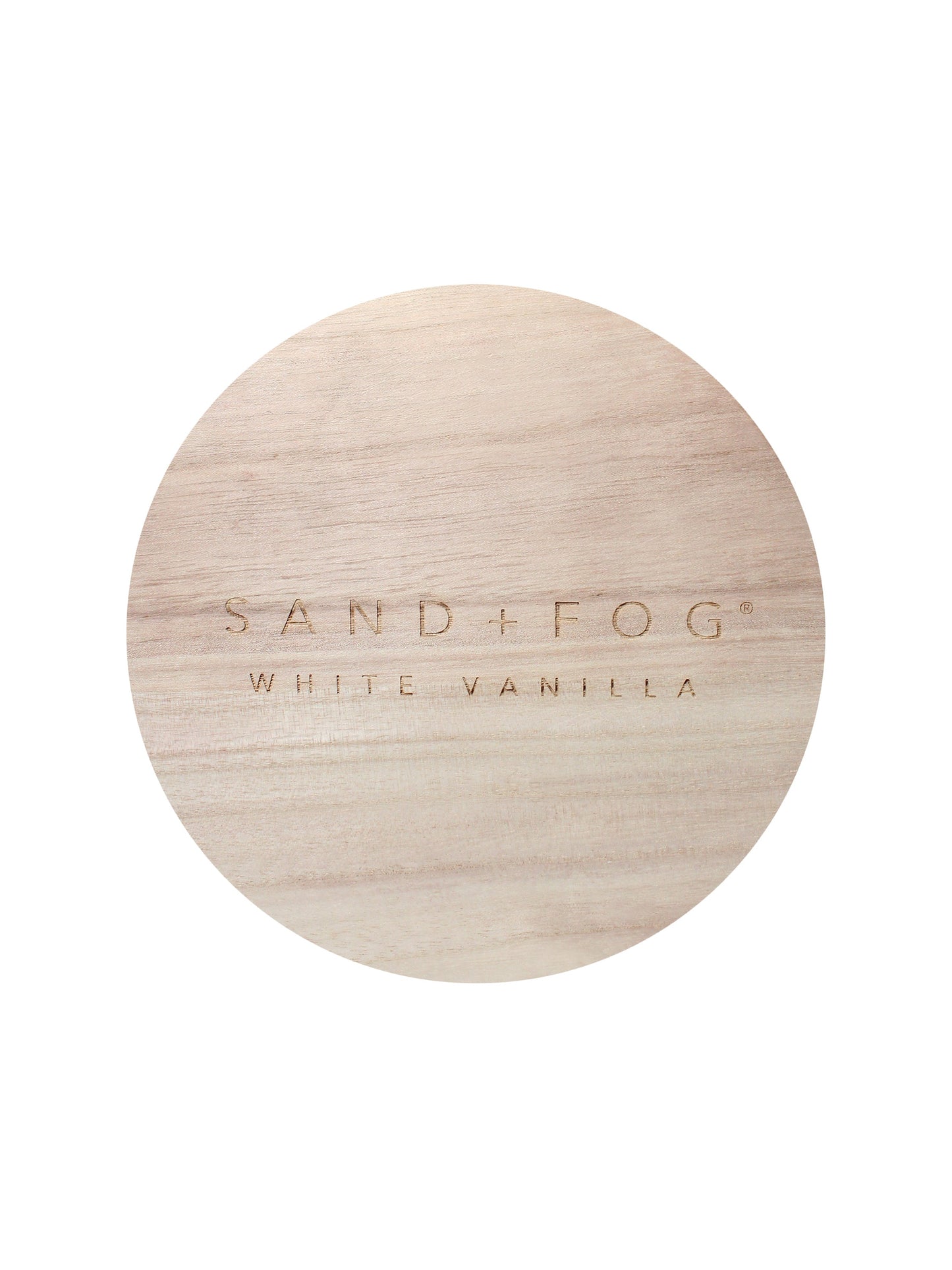 White Vanilla 35 oz scented candle White vessel with Sand+Fog wood lid