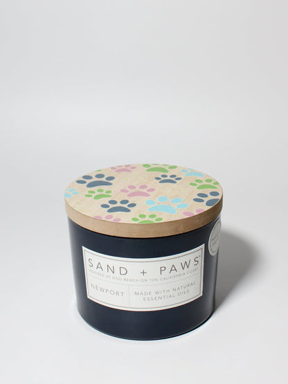 Sand + Paws Newport 12 oz scented candle Ink vessel with Painted Paw Print lid