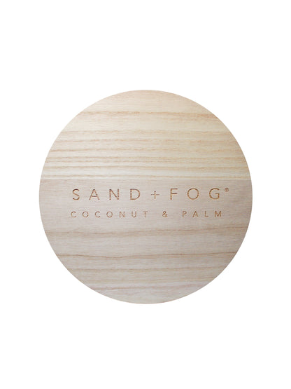Wood lid "Sand + Fog Coconut & Palm" carved